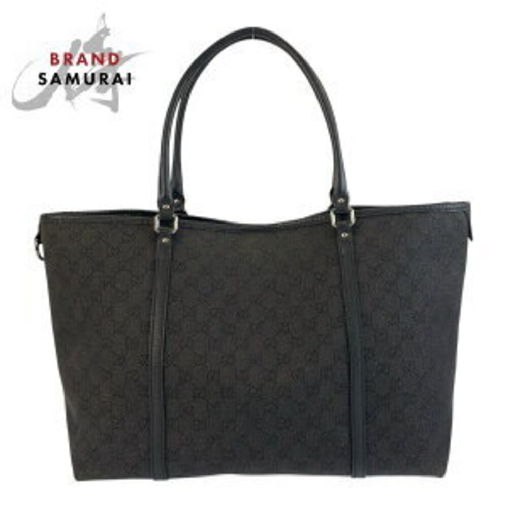 Gucci Black GG Leather Shoulder Canvas Tote Bag - Picture 2 of 10